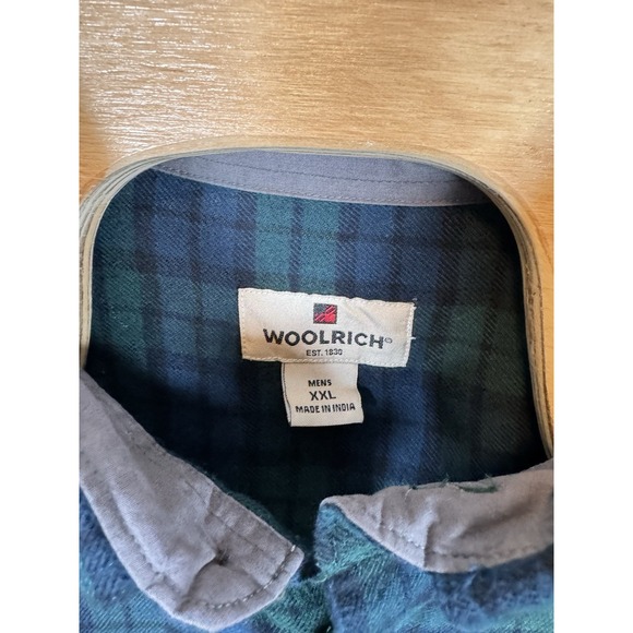Vintage Woolrich Men's XXL Green Blue Tartan Plaid Long Sleeve Button Down Shirt - Picture 4 of 6